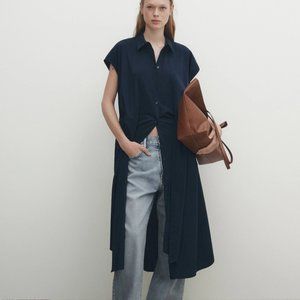 Massimo Dutti Poplin Shirt Dress With Knot Detail